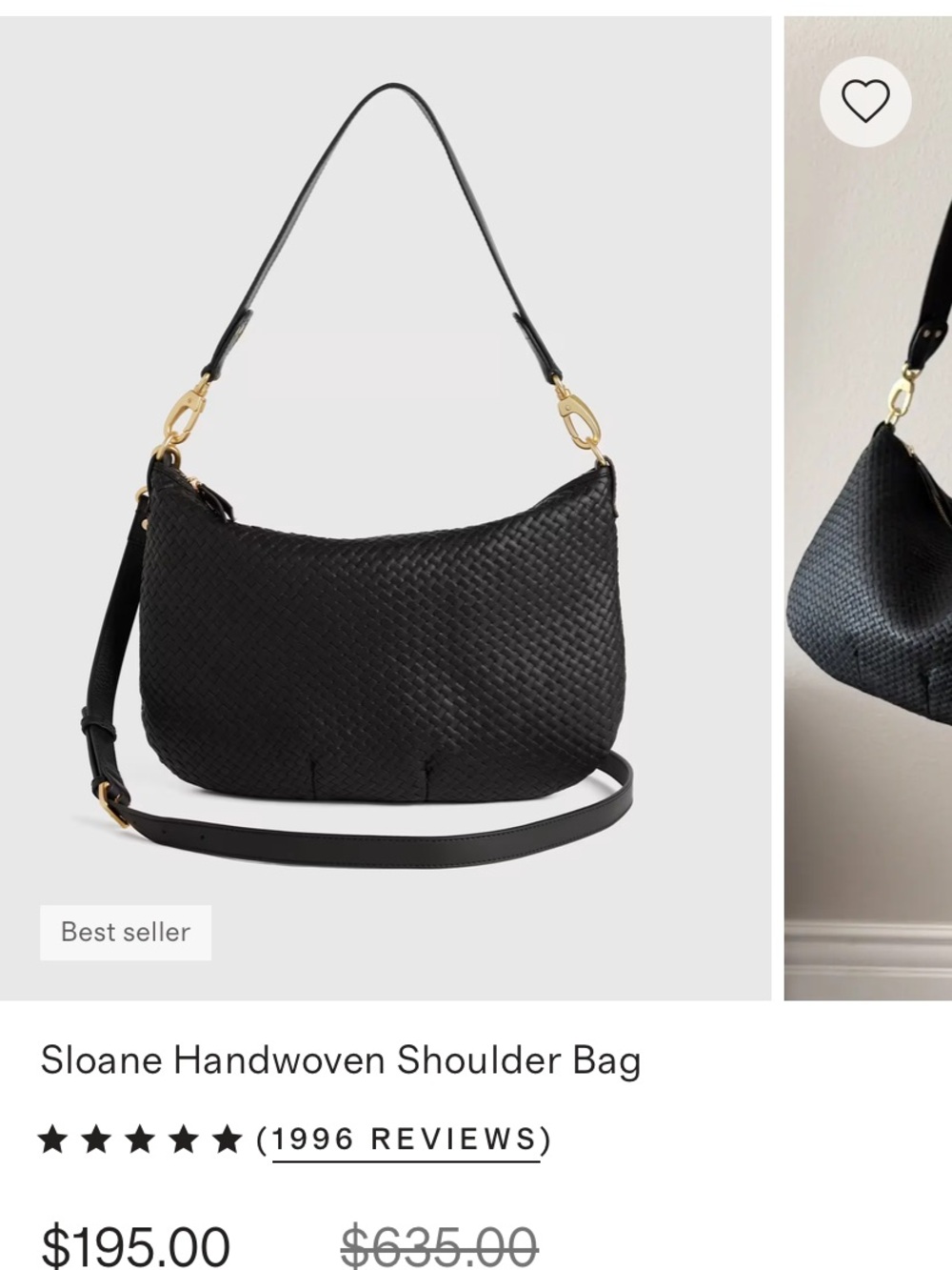 Quince Sloane Handwoven Shoulder Bag in Black with Gold Hardware